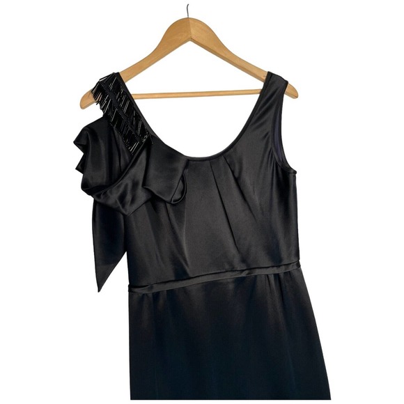 Lavender Label Vera Wang Beaded Cocktail Ruffle Sleeveless Satin Dress Black 6 - Picture 3 of 16